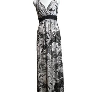Soma Sleeveless V-Neck Maxi Empire Dress Heirloom Paisley Black Size Small